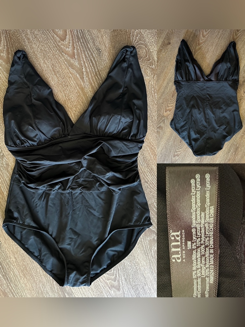 a.n.a a new approach Black Rusched One Piece Swimsuit Size 18W Plus Slimming